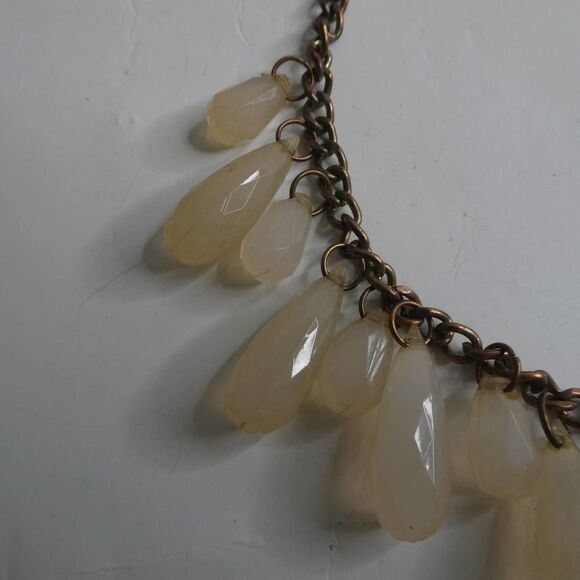 Bronze Tone Teardrop Faceted Faux Stone Bib Statement Necklace Boho Dangle Cream - Picture 2 of 8